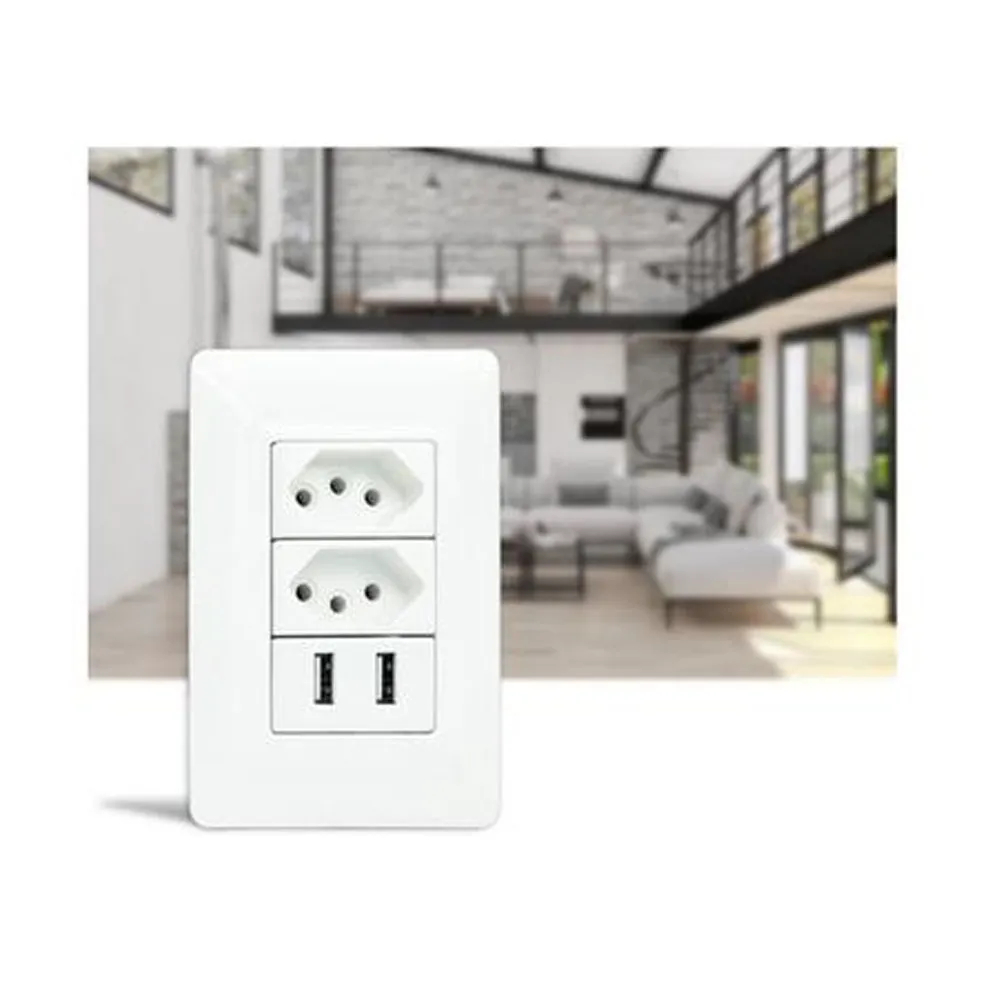 Tomada De Parede Dupla Bivolt Com USB Duplo | Shopee Brasil