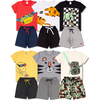 Kit Sortido 8 Peças de Roupas Infantil Menino 4 Camisetas + 4 Bermudas - Promoção - Kit com 4 Conjuntos de Roupa Infantil Menino Verão Menino Bebe Barato