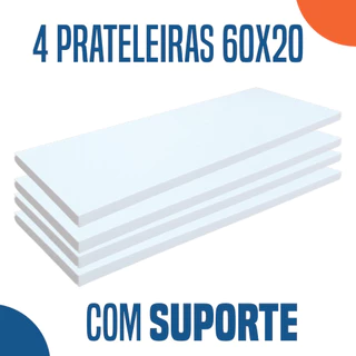 Kit 4 Prateleiras Mdf Branca 60x20 De Madeira Com Suporte