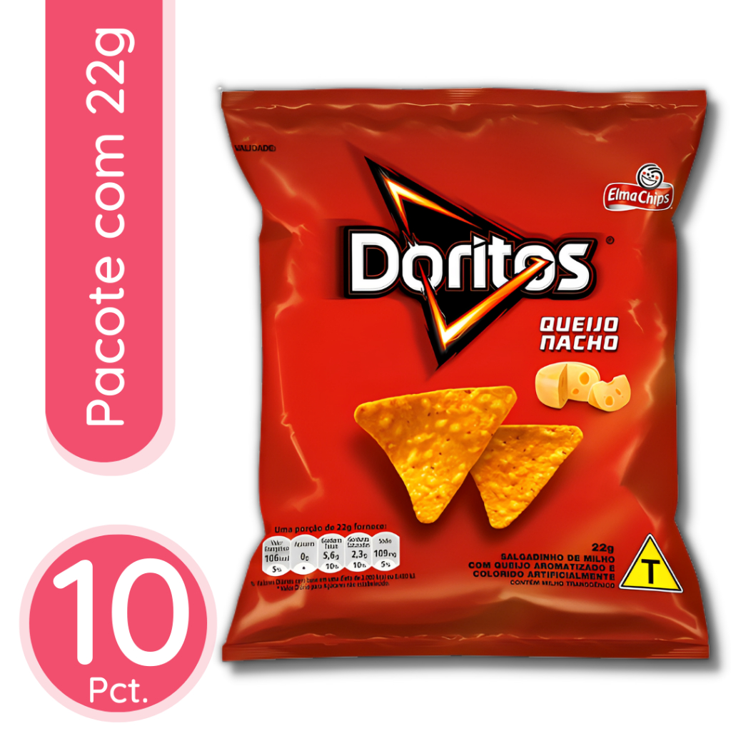 Biscoito Elma Chips: Doritos Queijo Nacho 22g - 10 Unidades