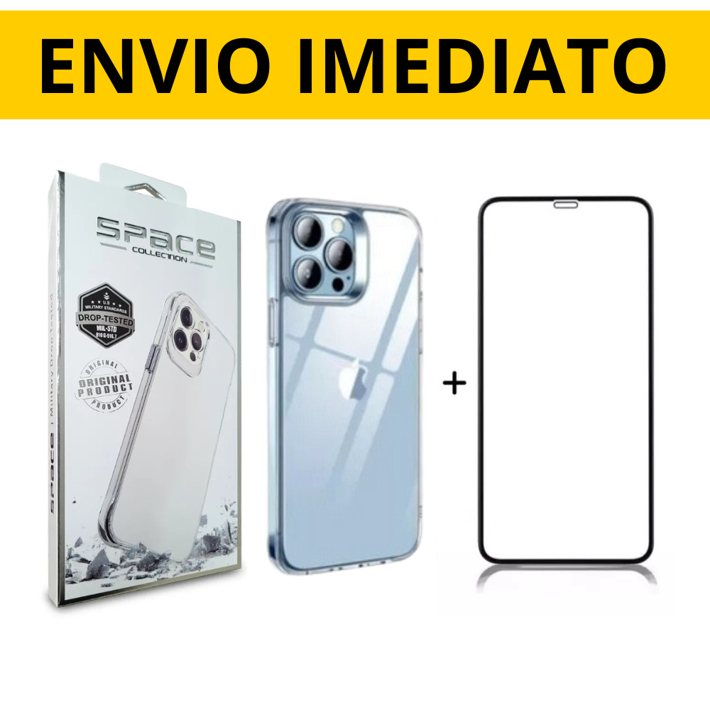 Kit Capa + Pelicula 3D Para iPhone Capinha Clear Space - 7 / 8 / SE / XR / 11 / 12 / 13 / 14 / 15 / PLUS / PRO / PRO MAX KIT PROTEÇÃO