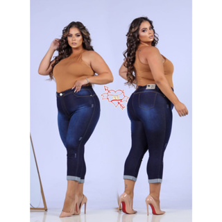 Calça jeans meia store canela plus size