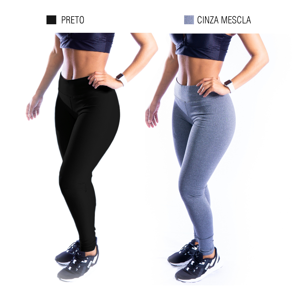 Kit Calça Legging + Short Feminino Fitness Academia Suplex - Preto