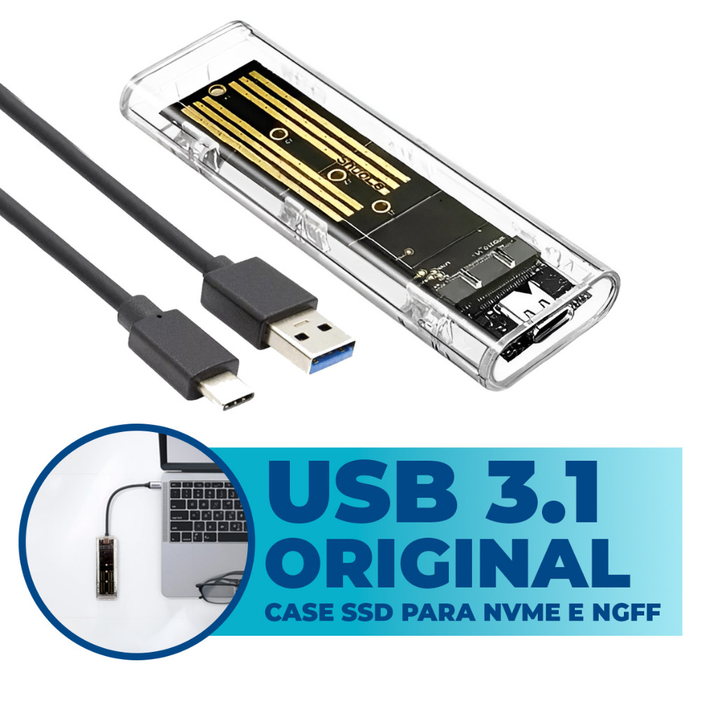 Adaptador Case Ssd M.2 Nvme E Sata E Ngff Rápido Externo Transparente Portátil Notebook Computador