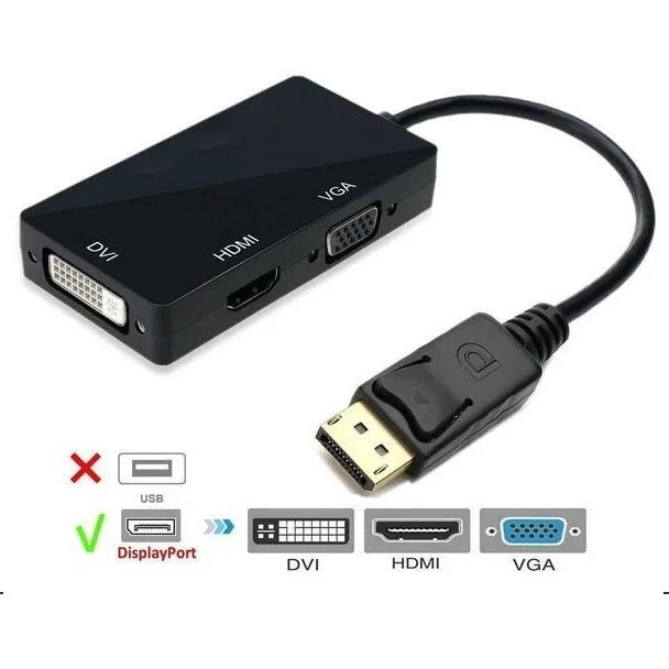 Adaptador Conversor 3 Em 1 Display Port Para Dvi Hdmi Vga.