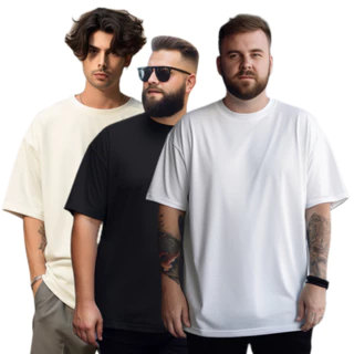 Roupa Masculina 3 Camisetas Oversized Moda de Rua Basicas Lisa P-M-G-GG-G1-G2-G3- E G4