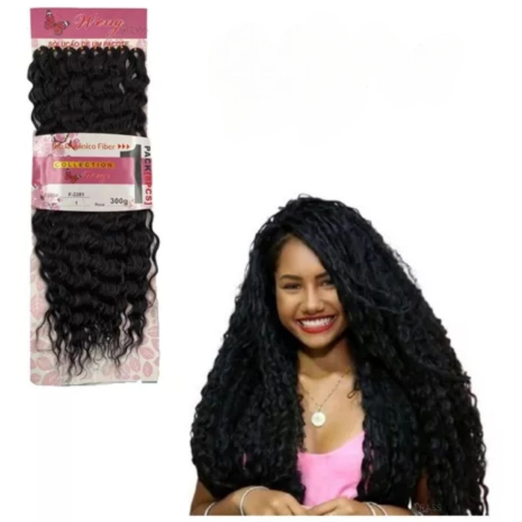 Cabelo Orgânico Cacheado 70cm Crochet Braid 300g Preto - Weng