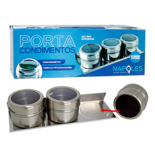 Porta Temperos e Condimentos 3 Potes Magnetico Geladeira