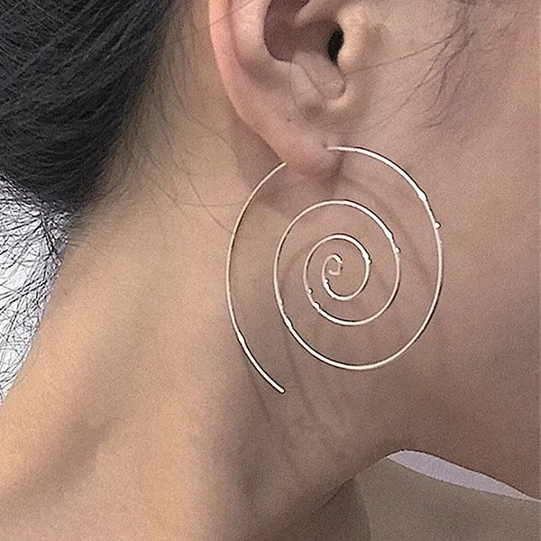 Brincos Espiral Par Dourado Prateado Tendencia Moda Elegante