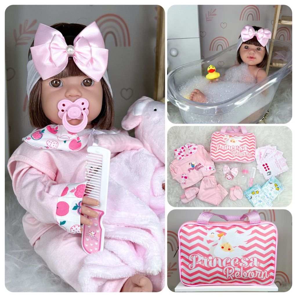 Boneca Bebê Reborn Verdade Barata 53cm Princesa + Bolsa