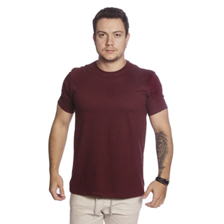 Camiseta Slim Fit Masculina Camisa Básica Blusa Lisa Marrom