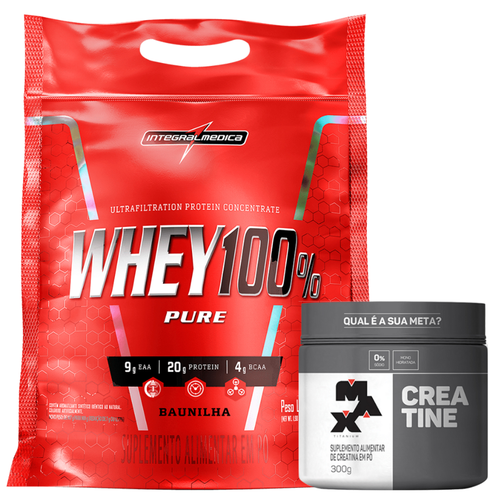 Kit Whey 100% Pure Protein Concentrado - Refil - 900g + Creatina - 300g - Max Titanium