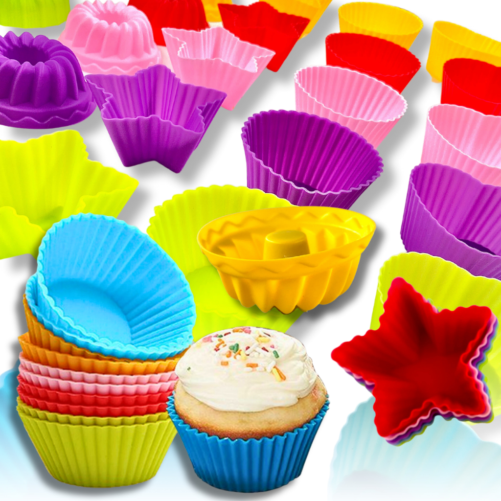 Forminha de Silicone Bolo Muffin Cupcake conjunto 12 ou 6 forma de Estrela Coração Redonda Coloridas