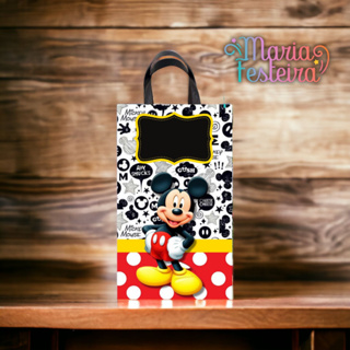 15 sacolas personalizadas no tema mickey no tamanho 16x10x4cm