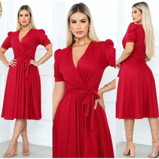 Maravilhosa Vestido Rodado, Lindo, Ombro Princesa Manga curta