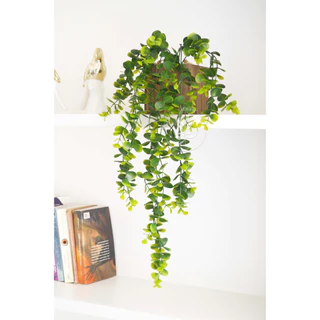 Arranjo de Planta Artificial Pendente com Vaso Folhagem Caída Decoração de Prateleiras Nichos e Estantes