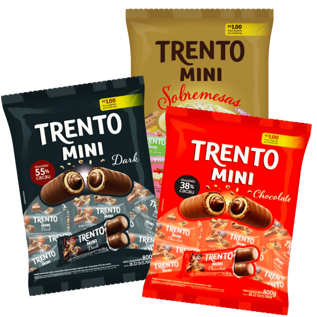 Pacote Trento Chocolate Mini 800g C/50un - Trento | Shopee Brasil