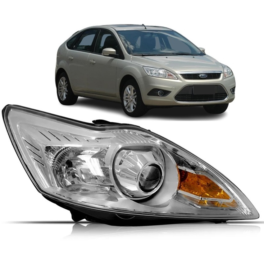 Farol Dianteiro Ford Focus 2009 Até 2012 Direito Elétrico Cromado ...