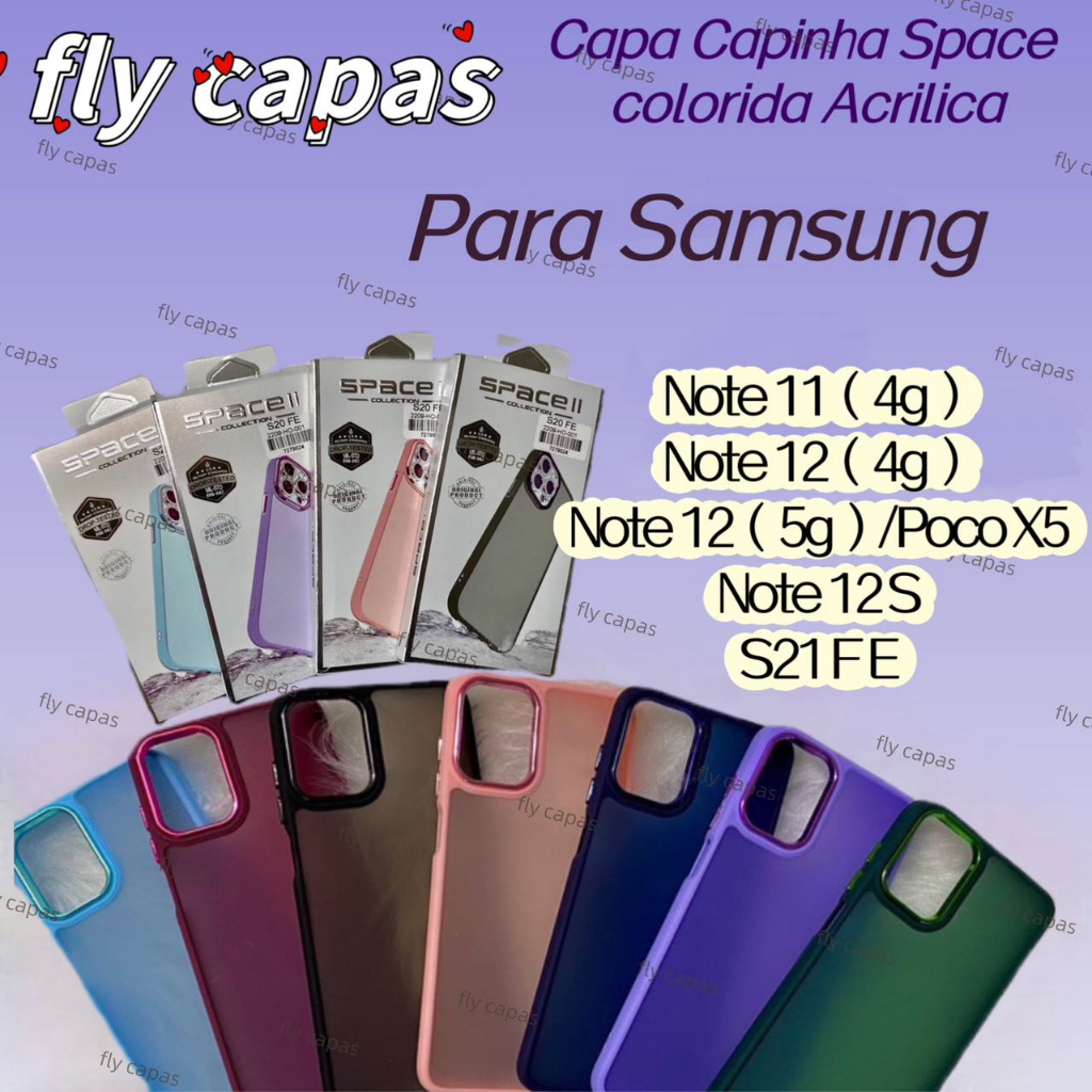 Capa Capinha Space Acrilica Colorida Fosca Para XiaoMi Redmi Note 11(4G),Note 12(4G),Note 12(5G)/Poco X5,Note 12S,Para Samsung S21 FE,,( Selecione Sua Cor Preferida )