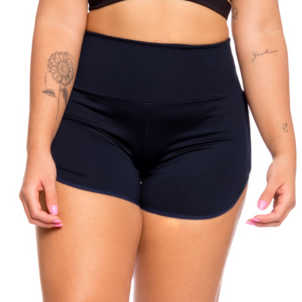 Short Feminino Cós Alto Massam Fitness Azul em Oferta na Shopee