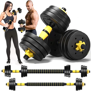 Kit Halteres 3 Em 1 Bonafit Preto E Amarelo Peso Musculação Ajustável 20kg