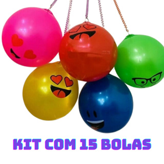 Kit com 15 Bolas de Vinil Borracha Poing Poing com Cordão e Mola - Kit