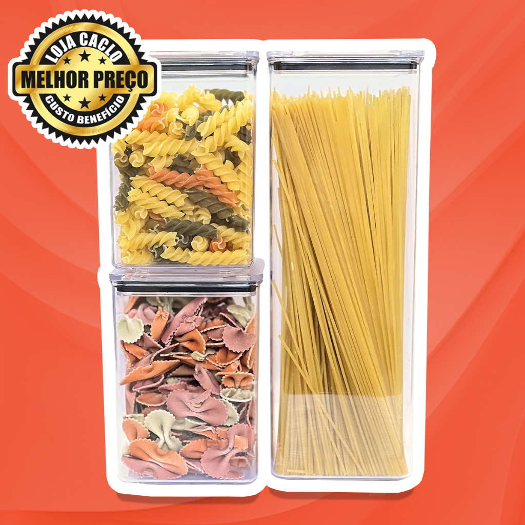Kit Potes Mantimentos Hermético Quadrado Alimentos E Cozinha