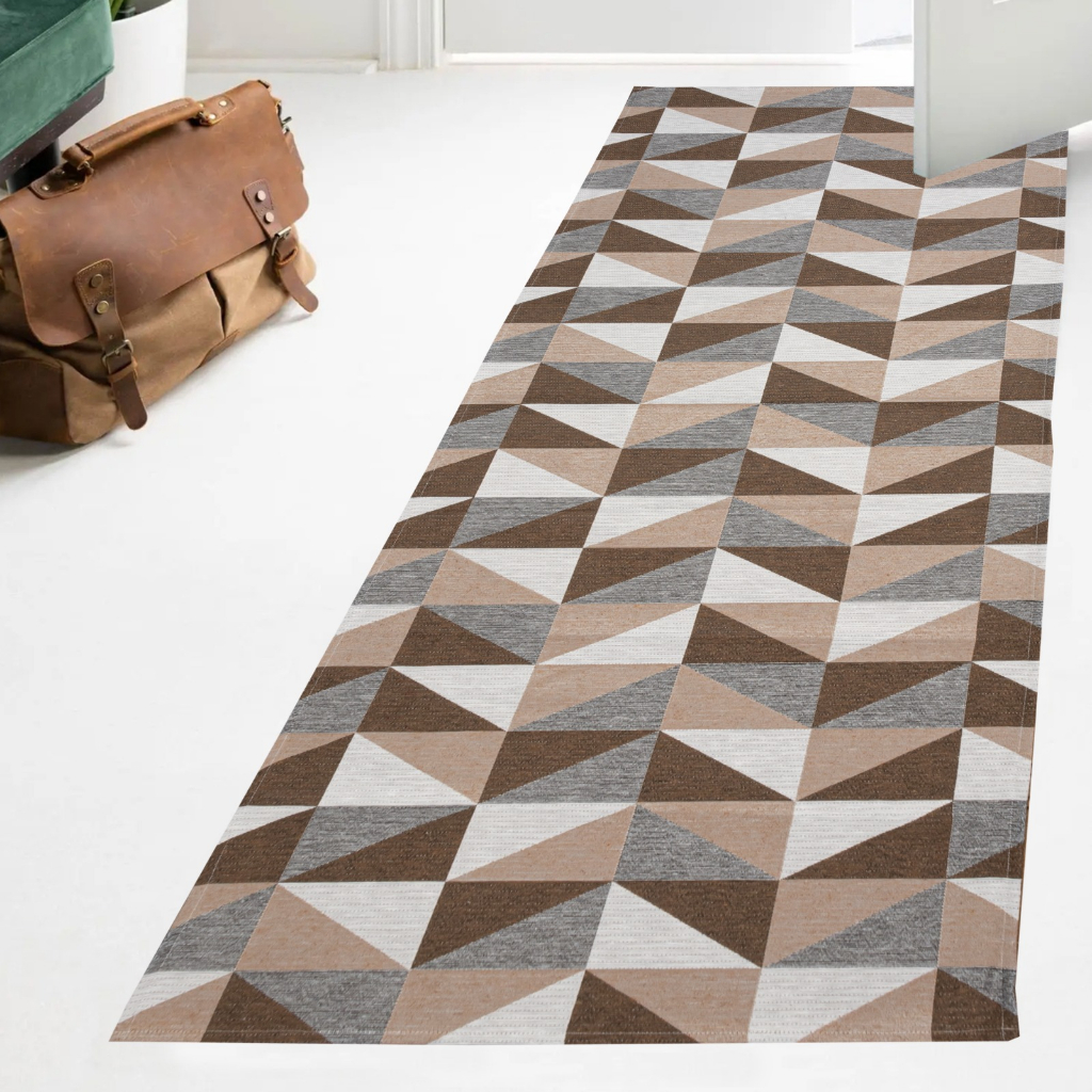 Tapete Passadeira Geométrico Jacquard Emborrachado Antiderrapante 1,40 X 0,50 M