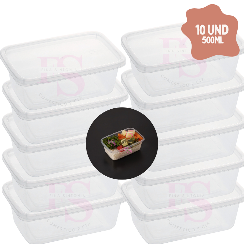 Kit 10 Potes 500ml de Plástico Alta Qualidade Organizador Marmita Bpa Free