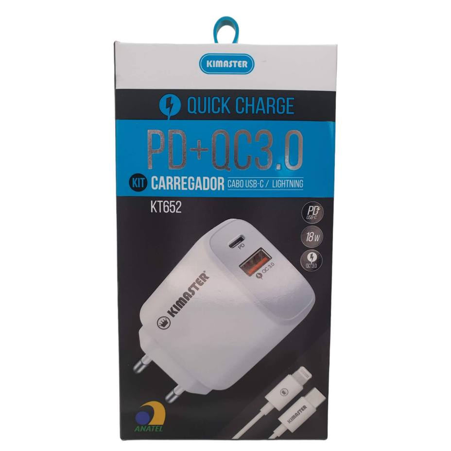 Carregador Kimaster Quick Charge PD+QC3.0 (cabo USB-C / Lightning ...