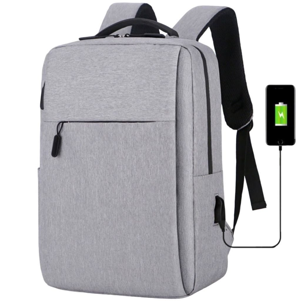 Mochila Anti Furto Para Notebook Impermeável Com Usb Cinza