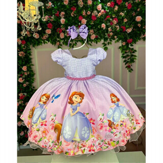 Vestido infantil da princesa Sofia com bordado em pérolas