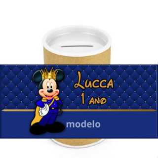 Adesivo para cofrinho 10x6 personalizado Mickey Realeza 12 uni - Papel fotográfico brilhante adesivo 180gr (APENAS ARTE E IMPRESSÃO)