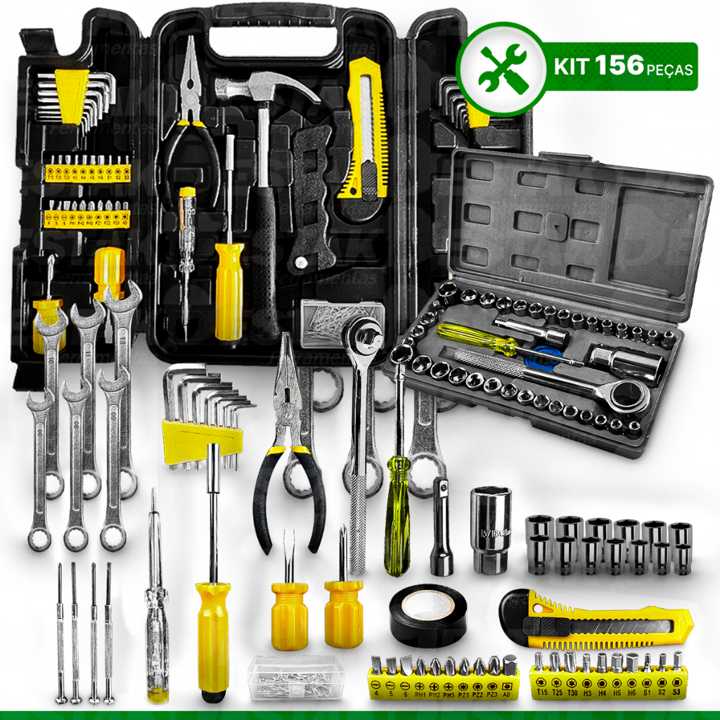 Kit Maleta Dobrável Ferramentas 200 Peças + Jogo Soquete