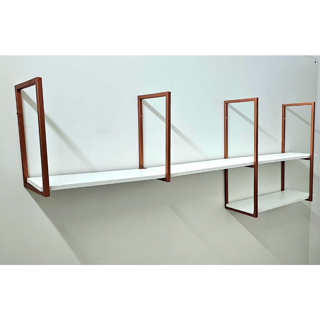 kit prateleira industrial lux completo ROSE GOLD COM BRANCO ENVIO ATE 2 DIAS