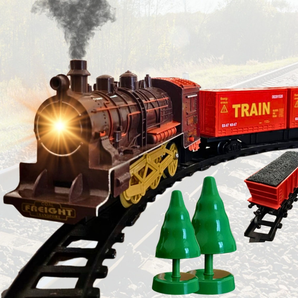 Trem Brinquedo Locomotiva Som E Luz 13 Peças - Dm Toys em Promoção