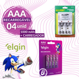 Carregador De Pilhas Aa/aaa/9v + 4 Pilhas Aaa 1000 Mah Elgin