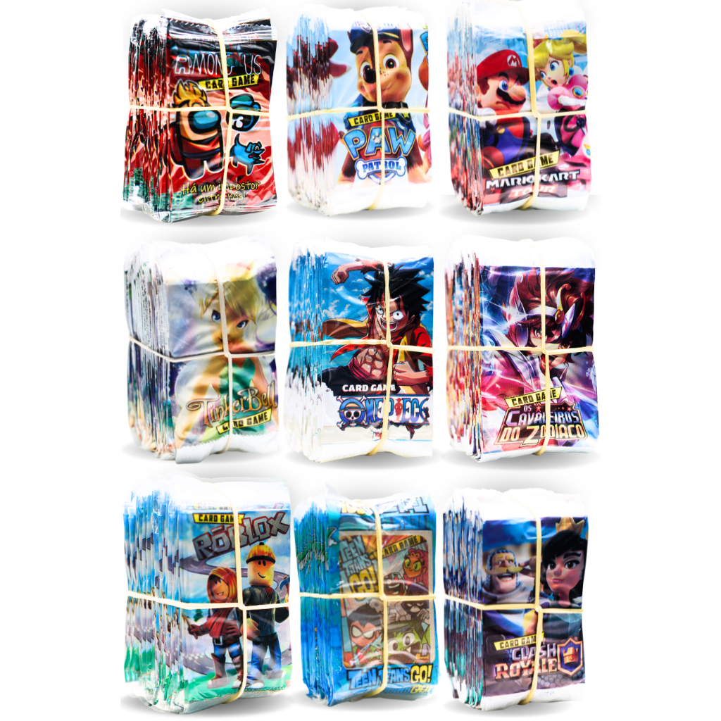 KIT 200 CARDS sortido - Naruto, Pokemon, Fifa 23, One Piece, Dragon Ball, Champions League, Homem Aranha, Enaldinho, Brasileirão 23, Boruto , etc...