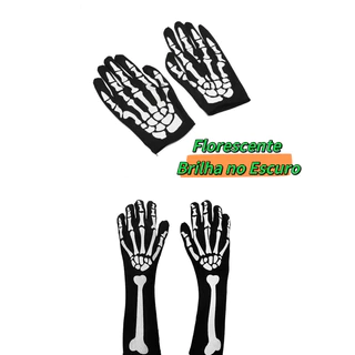 Luva Esqueleto Caveira Florescente Skull Halloween Cosplay Esqueleto Raio X