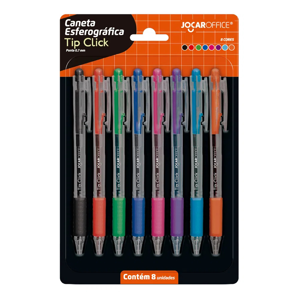 Kit 8 Caneta Esferográfica Tip Click 0.7 Colorida - Blister C/ 8 Unid ...