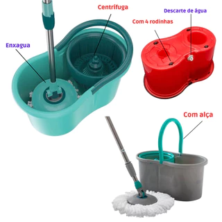 Mop Esfregão Rodo Magico Kit Com Balde Completo Vassoura Magica Limpeza Completa