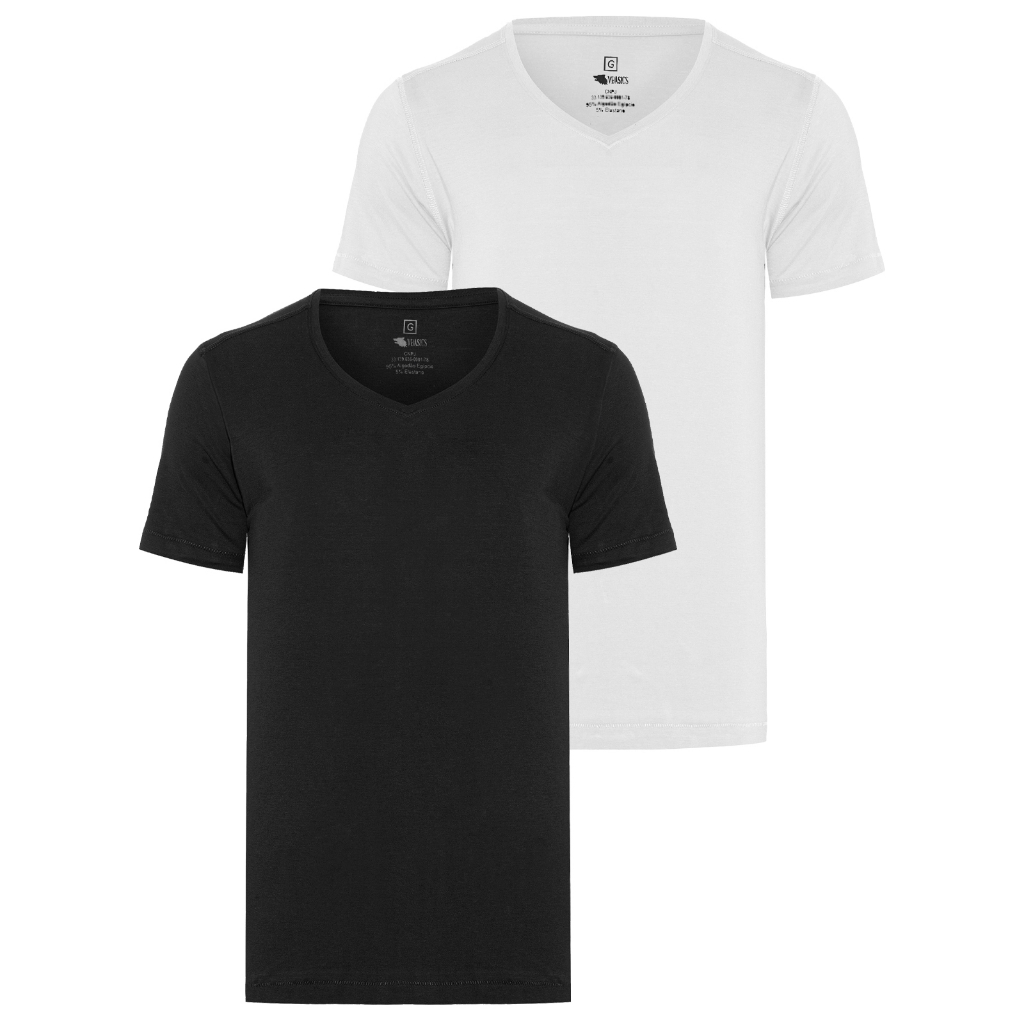 Kit 2 Camisetas Algodão Egípcio Slim Fit Masculina Gola V