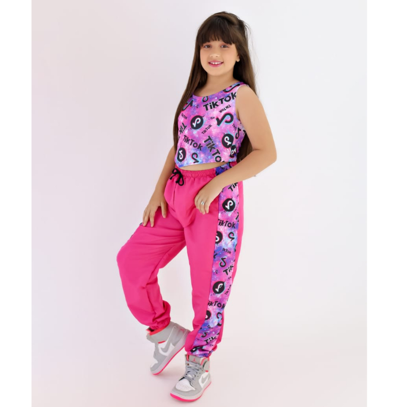 Conjunto Infantil de Verão para Menina Cropped e Shorts - GKS Rosa