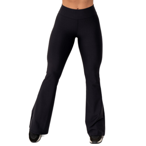 Calça Legging Flare Bailarina Boca De Sino Preta Cós Alto Zero Transparência Cintura Alta Lisa