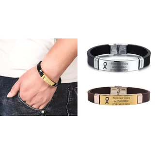 Pulseira Identificação em AÇO INOX / SILICONE Personalizada Enfermidade ALZHEIMER