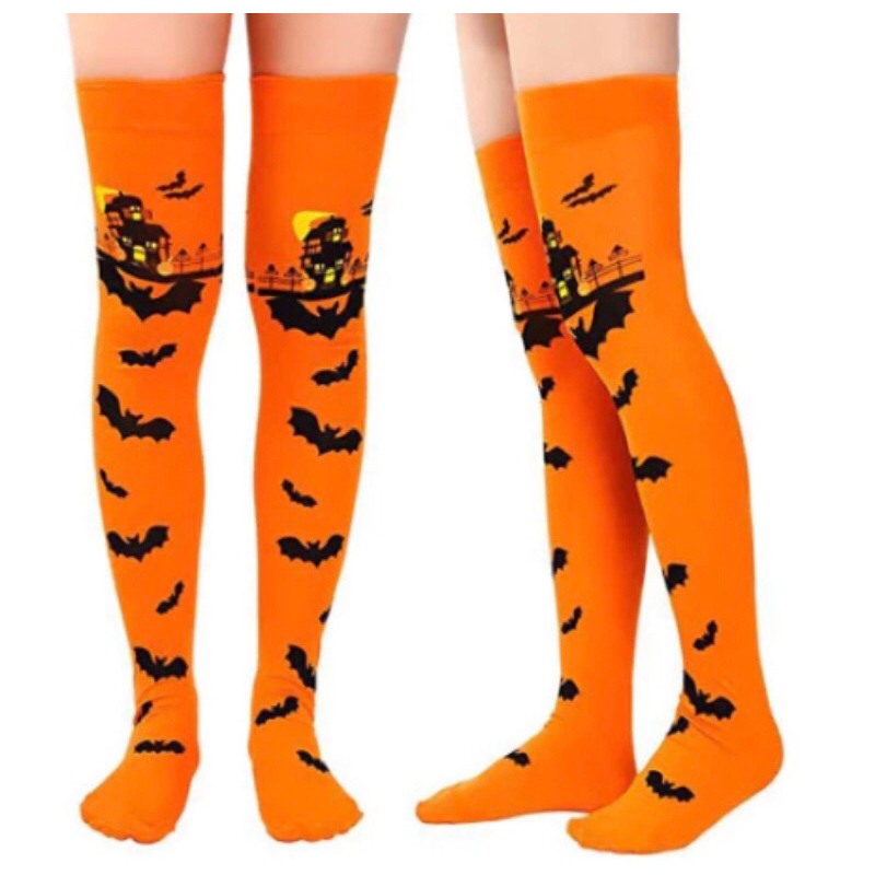 Meia 7/8 Laranja desenho Morcego Halloween