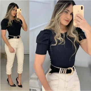 Kit 5 Blusa Feminina Canelada Plus Size Manga Princesa Confortável
