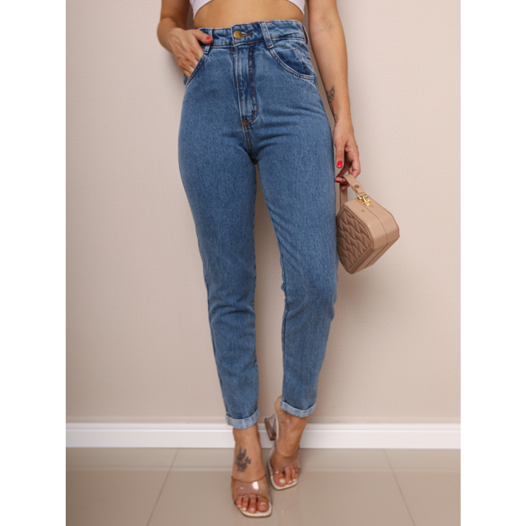 Calça Feminina Mom Jeans Cintura Alta Moda Blogueira