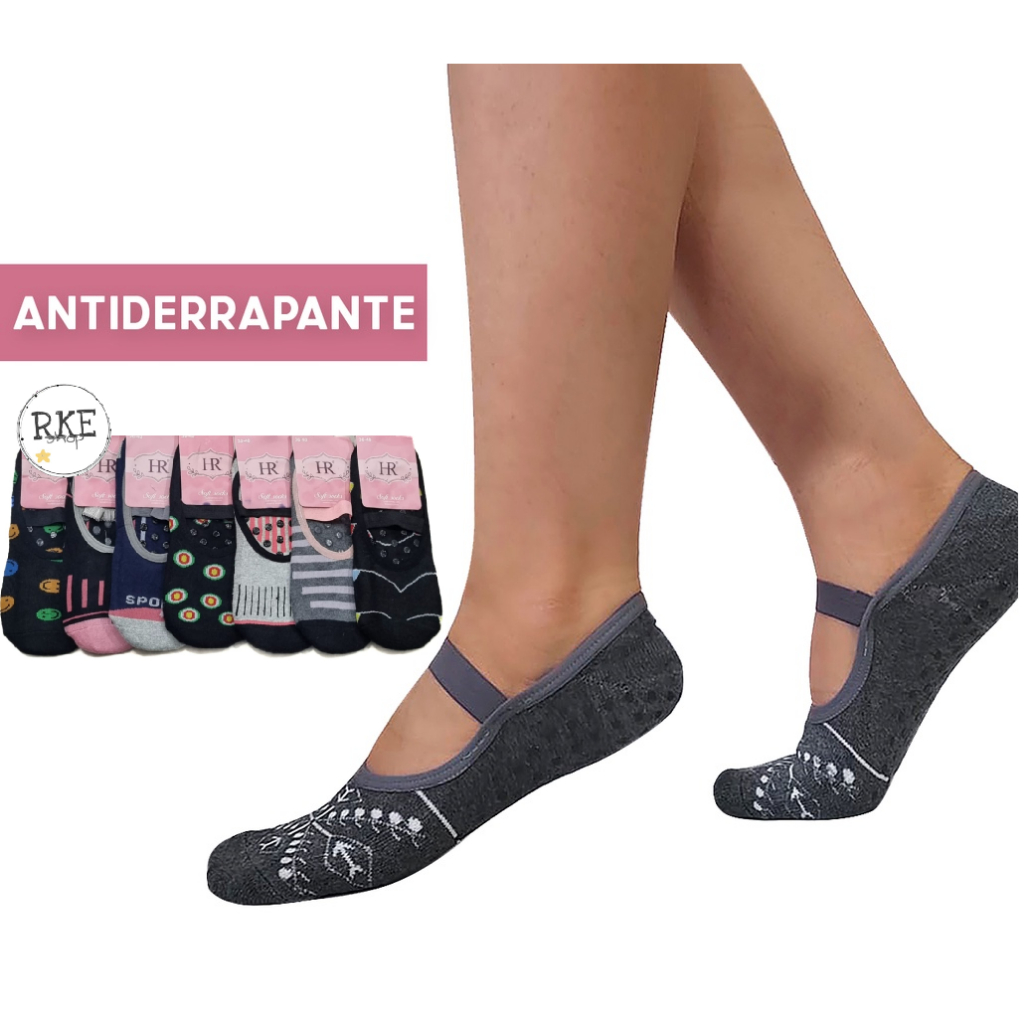 Kit 3 Meias Sapatilha Antiderrapante Pilates Feminina Lupo