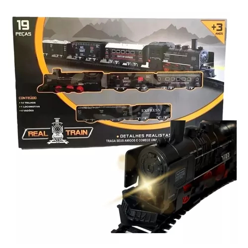 Trem Locomotiva Com Túnel Luz E Som 49 Peças 5,3m De Trilhos 8001 - Braskit  em Promoção na Americanas